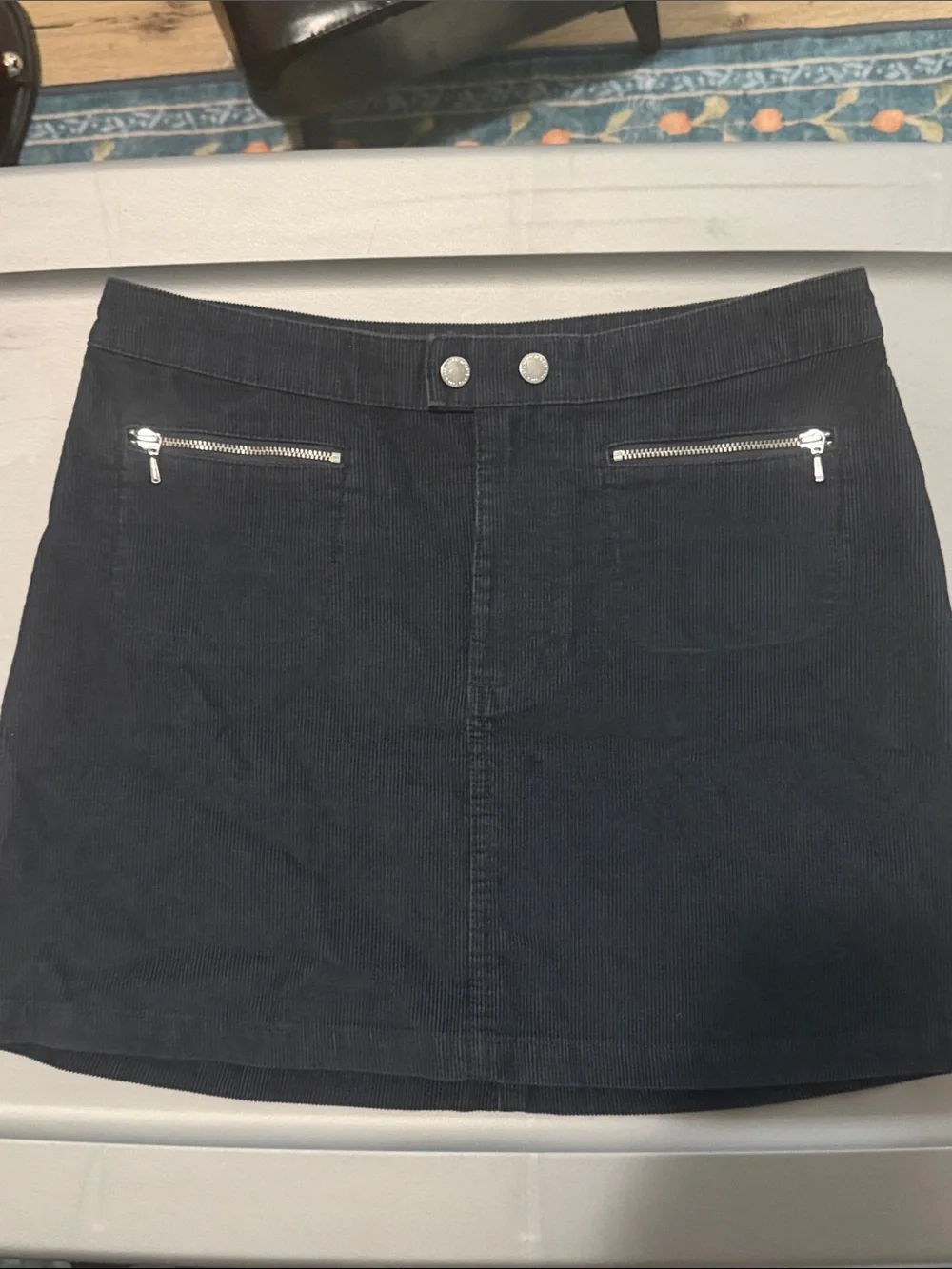Abercrombie & Fitch Black Corduroy Mini Skirt with Silver Zippers
